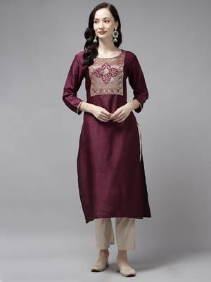 Indo Era Wine Solid Straight Kurta 1