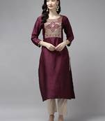 Indo Era Wine Solid Straight Kurta
