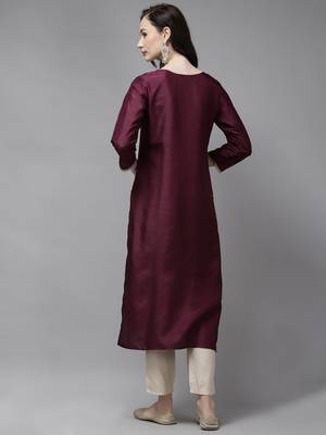 Indo Era Wine Solid Straight Kurta 2