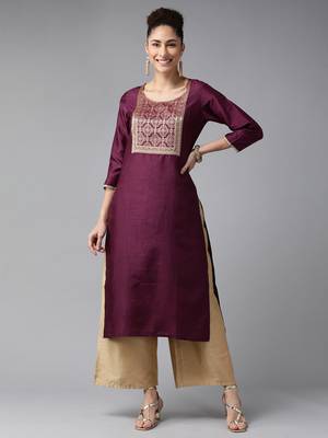 Indo Era Wine Solid Straight Kurta 1