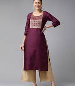 Indo Era Wine Solid Straight Kurta