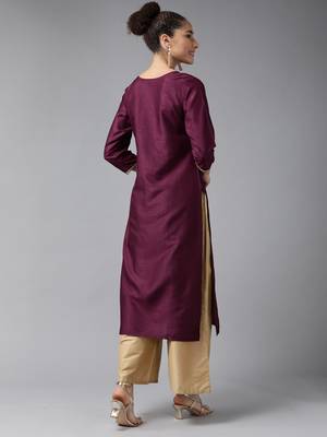 Indo Era Wine Solid Straight Kurta 2