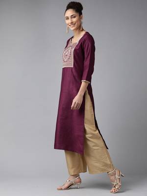 Indo Era Wine Straight Kurta 3
