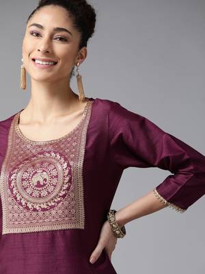 Indo Era Wine Straight Kurta 4