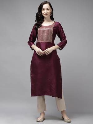 Indo Era Wine Solid Straight Kurta 1