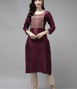 Indo Era Wine Solid Straight Kurta