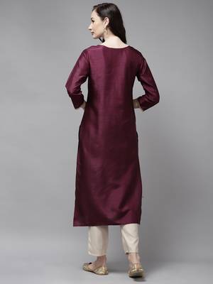 Indo Era Wine Solid Straight Kurta 2