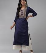 Indo Era Navy Blue Solid Straight Kurta