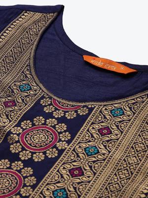 Indo Era Navy Blue Solid Straight Kurta 5