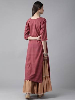 Indo Era Wine Foil Printed Straight Kurta 2