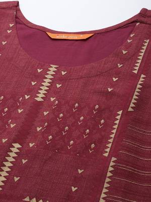 Indo Era Wine Foil Printed Straight Kurta 5