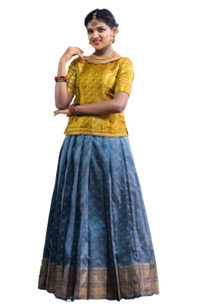 Shivangi Girls Grey Banarasi Bhutta Pattu Pavadai
