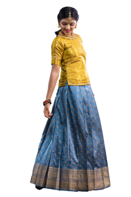 Shivangi Girls Grey Banarasi Bhutta Pattu Pavadai 2