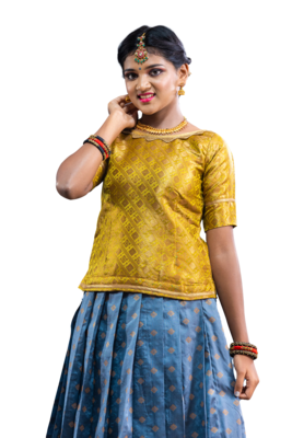 Shivangi Girls Grey Banarasi Bhutta Pattu Pavadai 3