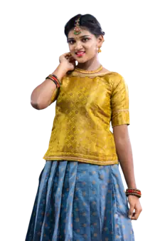 Shivangi Girls Grey Banarasi Bhutta Pattu Pavadai