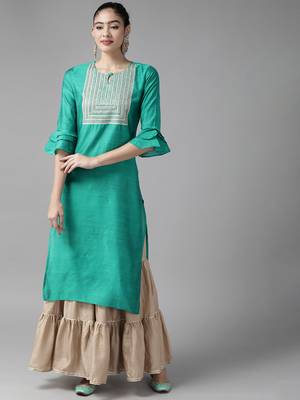 Indo Era Sea Green Embroidered Straight Kurta 1