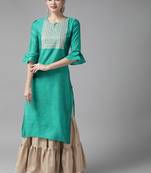 Indo Era Sea Green Embroidered Straight Kurta