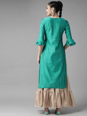 Indo Era Sea Green Embroidered Straight Kurta 2