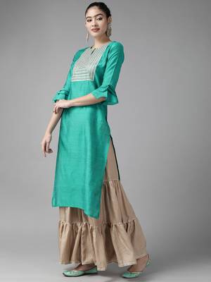 Indo Era Sea Green Embroidered Straight Kurta 3
