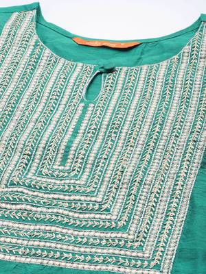 Indo Era Sea Green Embroidered Straight Kurta 4