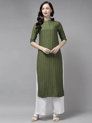 Indo Era Green Striped Straight Kurtas 1