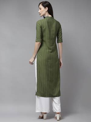 Indo Era Green Striped Straight Kurtas 2