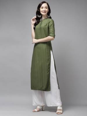Indo Era Green Striped Straight Kurtas 3