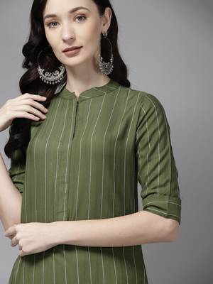 Indo Era Green Striped Straight Kurtas 4