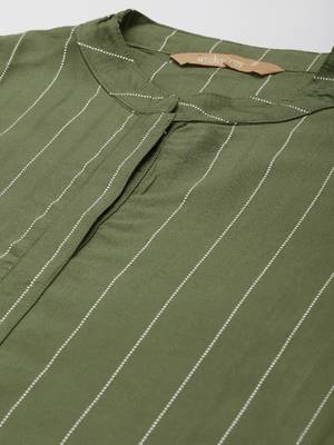 Indo Era Green Striped Straight Kurtas 5