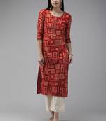 Indo Era Red Foil Geometric Printed Straight Kurtas