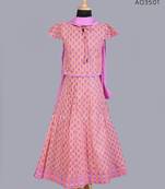 Shivangi Girls Orange Block Print Lehenga with Dupatta