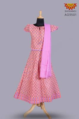 Shivangi Girls Orange Block Print Lehenga with Dupatta 2