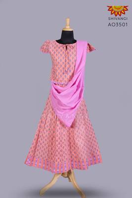Shivangi Girls Orange Block Print Lehenga with Dupatta 3