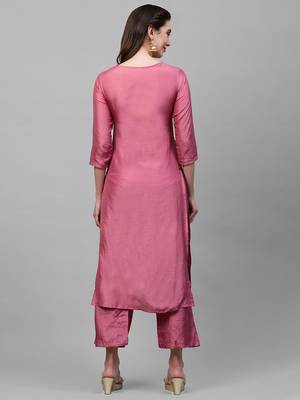 Indo Era Yoke Design Polyester Blue & Pink Straight Pack of 2 Kurtas 3