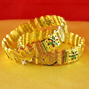 gold moti stone cz polki kundun meenakari pearl bangle kara size-2.6 1