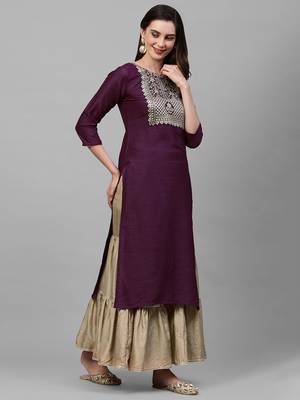 Indo Era Yoke Design Polyester Green & Wine Straight Pack of 2 Kurtas 5