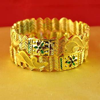 gold moti stone cz polki kundun meenakari pearl bangle kara size-2.6 2