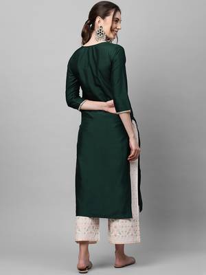 Indo Era Yoke Design Polyester Green & Wine Straight Pack of 2 Kurtas 2