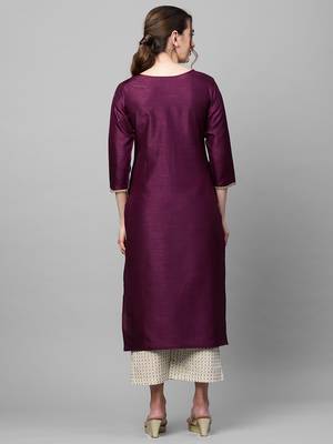 Indo Era Yoke Design Polyester Green & Wine Straight Pack of 2 Kurtas 3