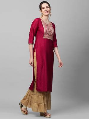 Indo Era Yoke Design Polyester Green & Maroon Straight Pack of 2 Kurtas 5