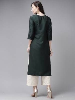 Indo Era Yoke Design Polyester Green & Red Straight Pack of 2 Kurtas 2