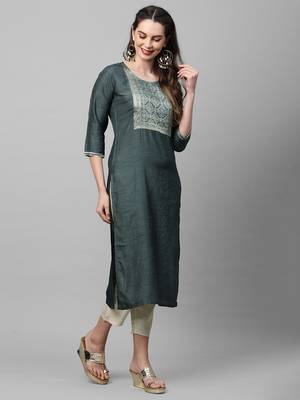 Indo Era Yoke Design Polyester Grey & Red Straight Pack of 2 Kurtas 4