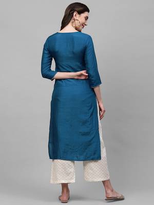 Indo Era Yoke Design Polyester Wine & Blue Straight Pack of 2 Kurtas 3