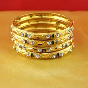 gold moti stone cz polki kundun meenakari pearl bangle kara size-2.6 2
