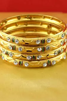gold moti stone cz polki kundun meenakari pearl bangle kara size-2.6