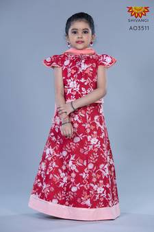Shivangi Girls Red Block Print Lehenga with Dupatta