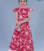 Shivangi Girls Red Block Print Lehenga with Dupatta