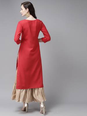 Indo Era Yoke Design Polyester Multicolored Straight Pack of 3 Kurtas 4