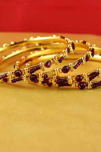 Gold Moti Stone Cz Polki Kundun Meenakari Pearl Bangle Kara