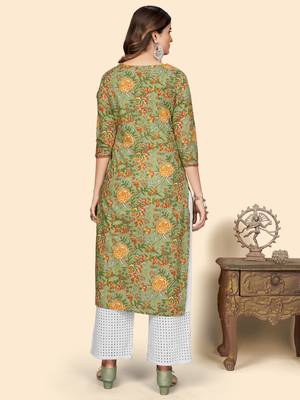 Vbuyz Women'S Print & Mirror Work Straight Cotton Green Stitched Kurta 4